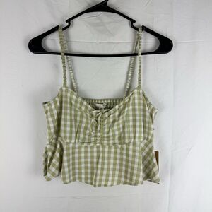 Billabong X The Salty Blond Crop Cami Cotton/ Flax Linen Milkmaid Gingham Size L